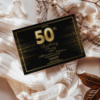 Schwarz-Gold-Typografie 50. Geburtstag Einladung