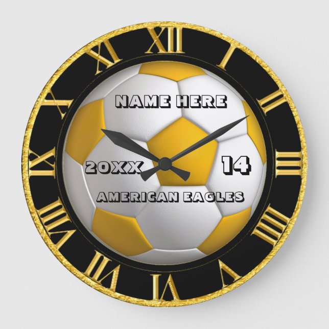 Schwarz-Gold-Uhr mit Spielername Große Wanduhr (Vorderseite)