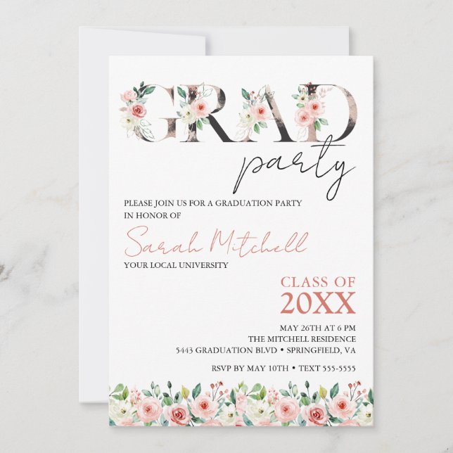 Schwarz-, Gold- und Blumenschülerparty Einladung (Vorderseite)