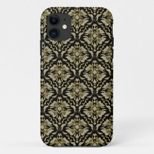 Schwarz-Gold- und Diamantmuster - Retro florale Da iPhone 11 Hülle