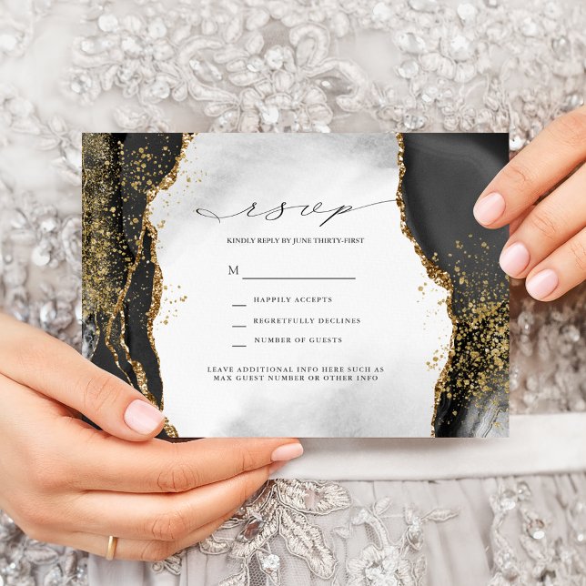 Schwarz, Gold und Gray Mist Agate Wedding RSVP Ein Einladung (Von Creator hochgeladen)