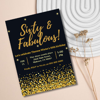Schwarz, Gold und herrlicher 60. Geburtstag Einladung