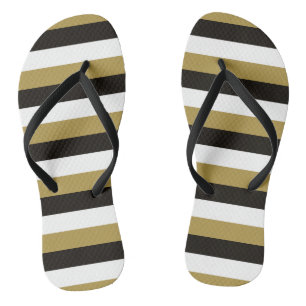 Schwarz, Gold und Weiß Streifen Flip Flops