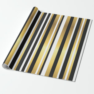 Schwarz, Gold und Weiß Vintage-Streifen Geschenkpapier