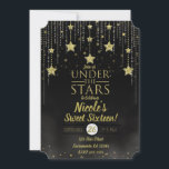 Schwarz & Gold unter den Sternen Starry Sweet 16 Einladung<br><div class="desc">Anpassen für jedes Ereignis</div>