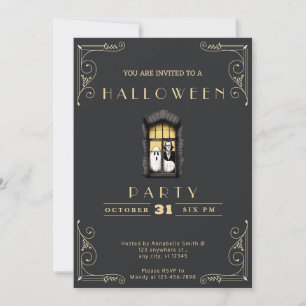 Schwarz & Gold Vampire & Ghost Halloween Einladung