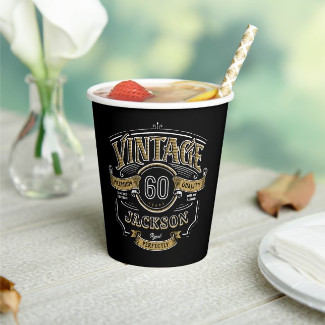 Schwarz & Gold Vintag bis perfekt zum Geburtstag Pappbecher (In Situ)