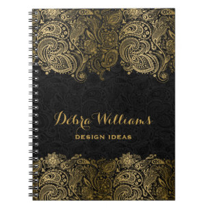 Schwarz/Gold Vintage Blütenpaisley-Lace Notizblock