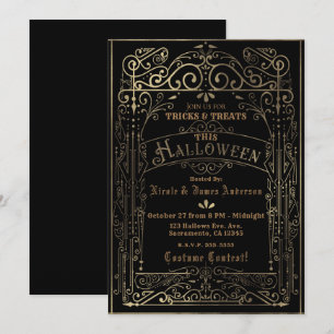 Schwarz & Gold Vintage-Victorian-Deko Halloween Einladung