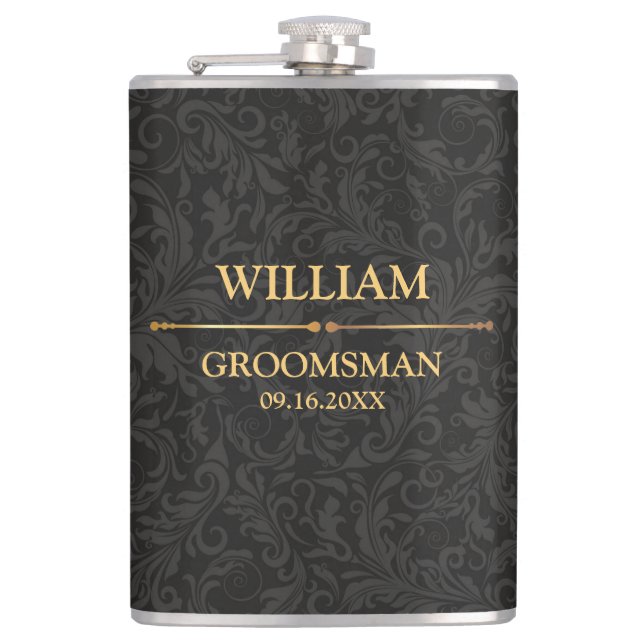 Schwarz-Gold-Vinyl-Wrapped Flask Flachmann (Vorderseite)