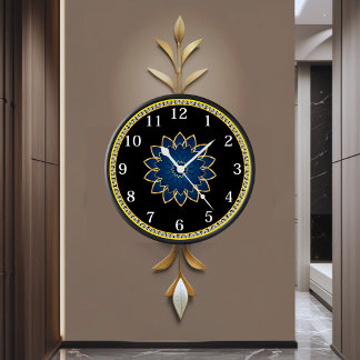 Schwarz-Gold-Wall-Uhr mit Blue Mandala Uhr