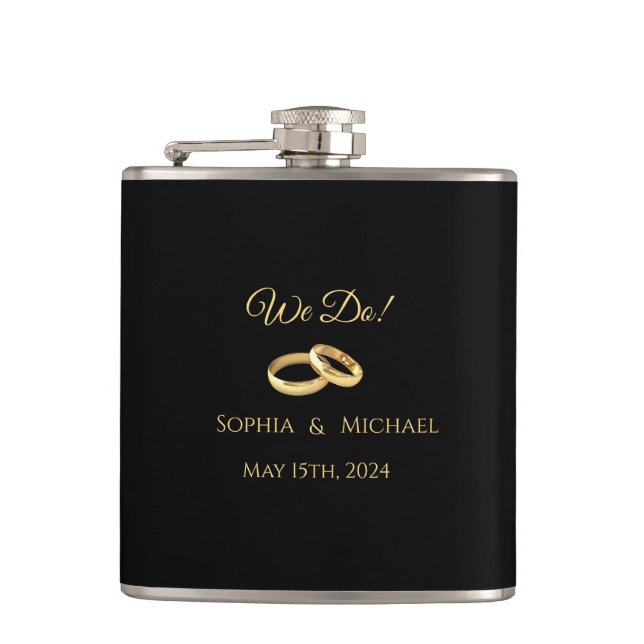 Schwarz-Gold-We-Do-Vinyl-Wrapped Flask Flachmann (Vorderseite)