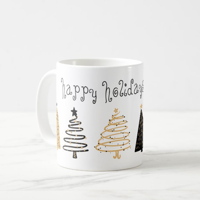 Schwarz-Gold-Weihnachtsbaum Personalisiert Kaffeetasse (Vorderseite Links)