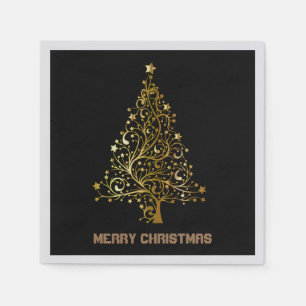 Schwarz-Gold-Weihnachtsbaum Serviette