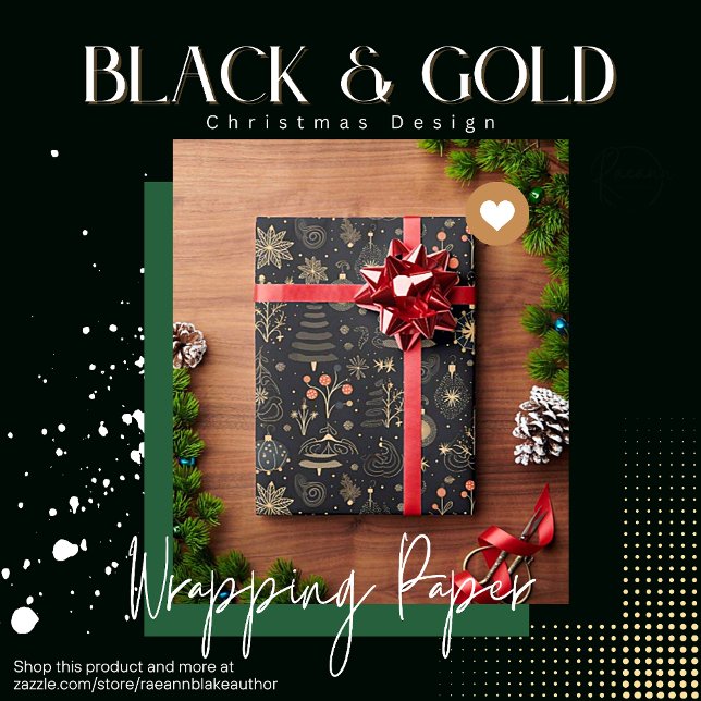 Schwarz & Gold Weihnachtsdesign Geschenkpapier (Von Creator hochgeladen)