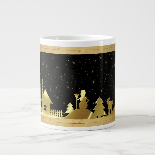 Schwarz-Gold-Weihnachtsdorf Jumbo-Tasse (Vorderseite)