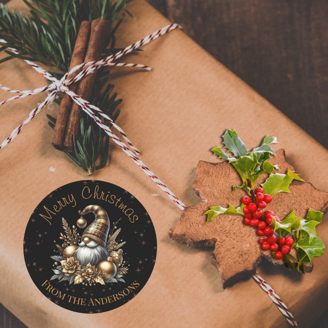 Schwarz-Gold-Weihnachtsgenom Runder Aufkleber (Von Creator hochgeladen)