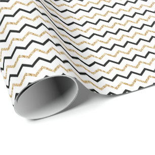 Schwarz-Gold-Weiß-Schrägstrich-Zickzack-Muster Geschenkpapier