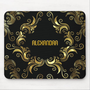 Schwarz-Gold-Wirbel - kundenspezifisches Monogramm Mousepad