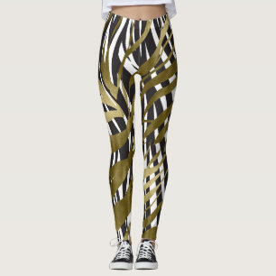 Schwarz-Gold-Zebra-Print Safari-Chic-Glamour Leggings