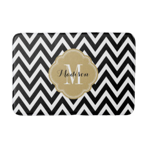 Schwarz-Gold-Zickzack-Monogramm Badematte