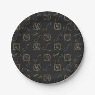 Schwarz & Gold Zodiac Scorpio Sternzeichen Pappteller