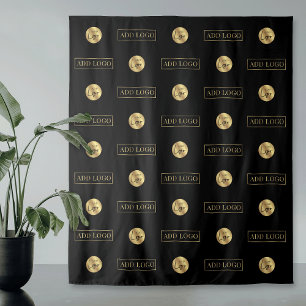 Schwarz & Gold Zwei Logos Step & Repeat Veranstalt Wandteppich