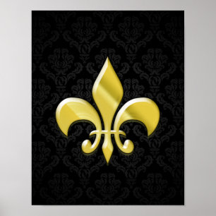 Schwarz-/Golddamast-Lilie Poster