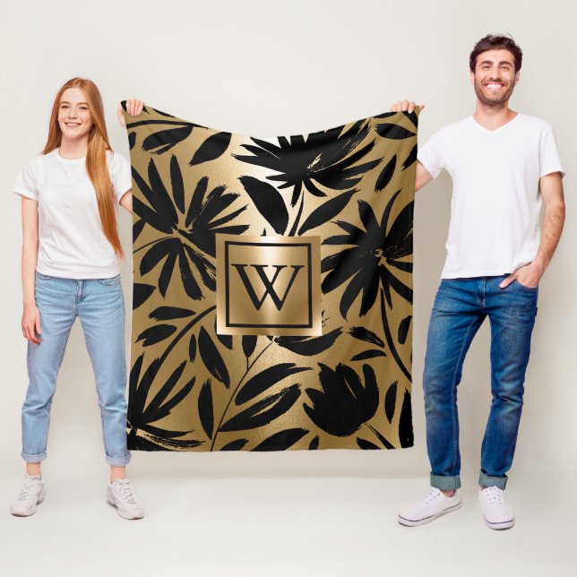 Schwarz-Golden Floral Brush Fleecedecke (Beispiel)
