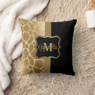 Schwarz-Golden-Giraffe-Muster Kissen