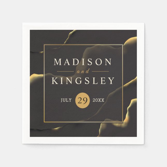 Schwarz & Golden 💍 Modernes, Abstraktes, raues Öl Serviette (Vorderseite)