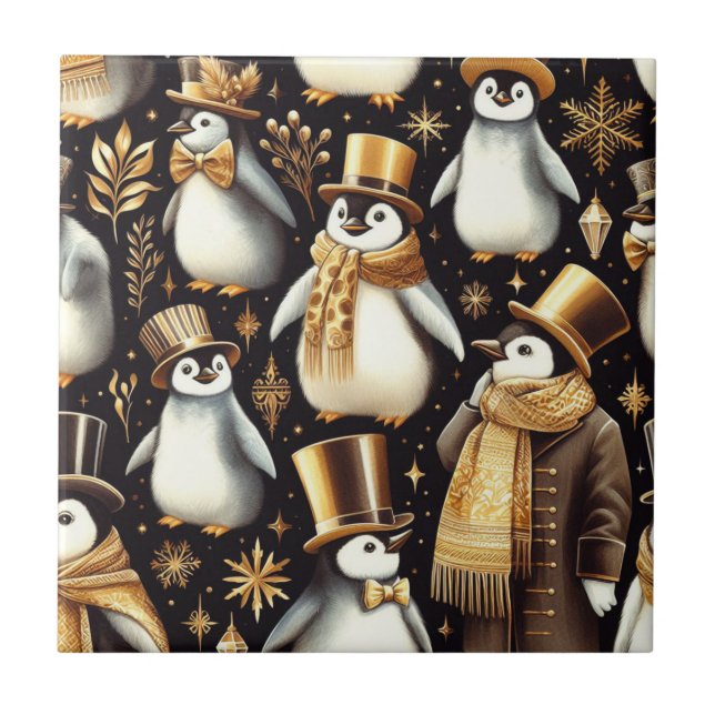 Schwarz-Golden-Pinguin Fliese (Vorderseite)