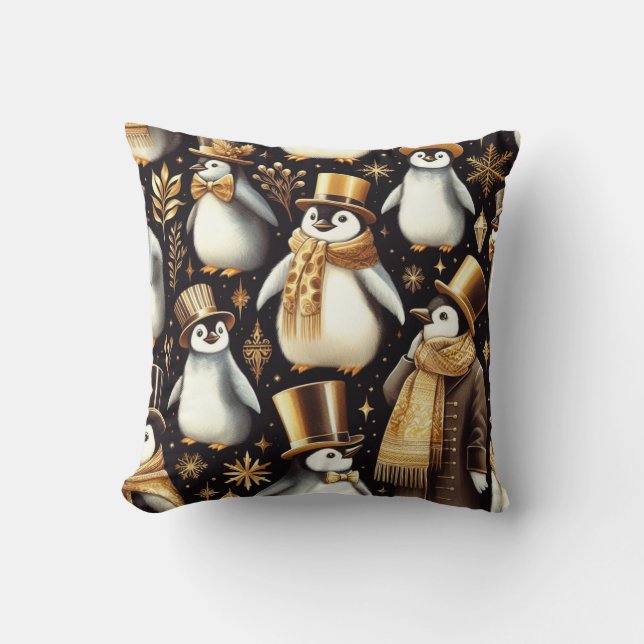 Schwarz-Golden-Pinguin Kissen (Vorderseite)