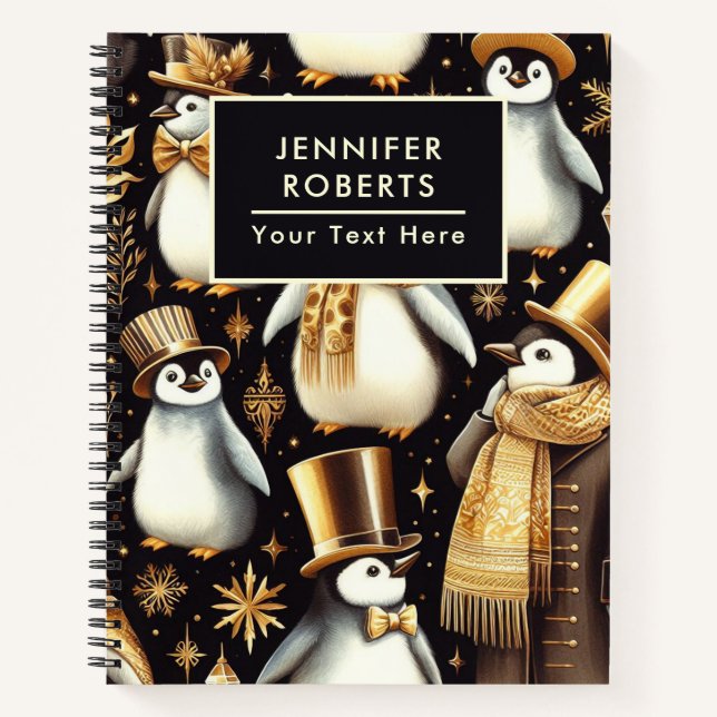 Schwarz-Golden-Pinguin Notizbuch (Vorderseite)