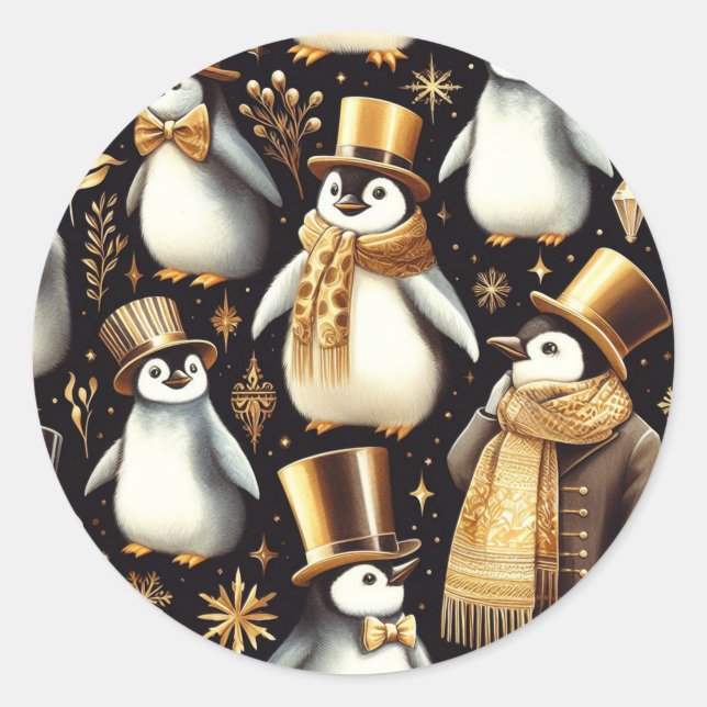 Schwarz-Golden-Pinguin Runder Aufkleber (Vorderseite)