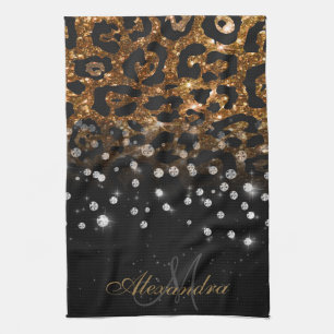 Schwarz/Golden Sparkle Leopard Print Geschirrtuch