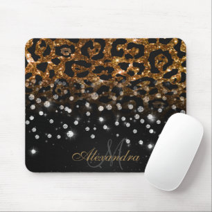 Schwarz/Golden Sparkle Leopard Print Mousepad