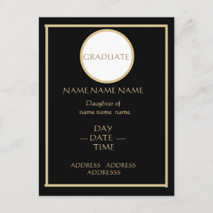 SCHWARZ-GOLDENE ABSCHLUSSEINLADUNG POSTKARTE