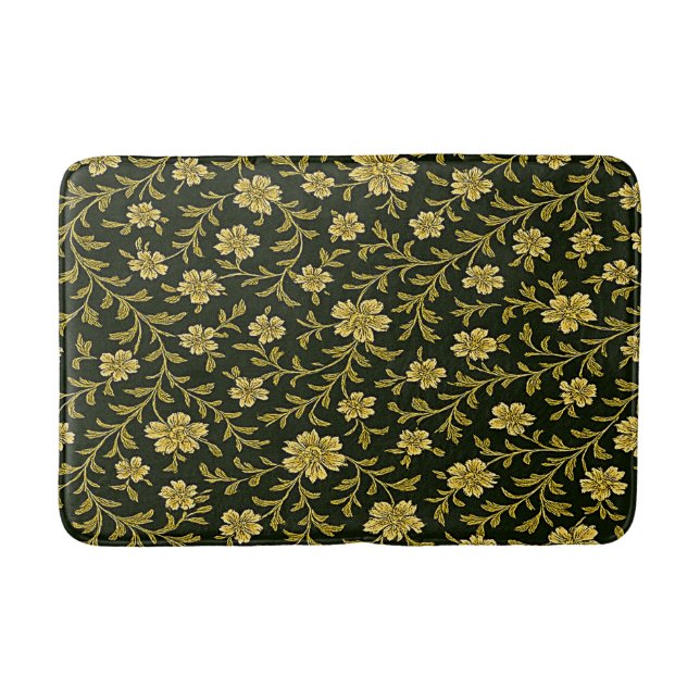 Schwarz-goldene Blumendekoration  Badematte (Vorderseite)