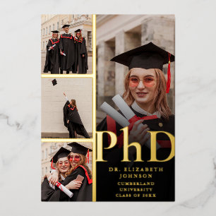 Schwarz-goldene Fotocollage PhD-Abschlussfeier Folieneinladung