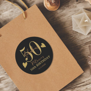 Schwarz-goldene Fünfzig & Fantastisch 50. Geburtst Runder Aufkleber