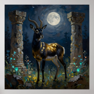 Schwarz-goldene Gazelle Wildlife-Illustration Poster