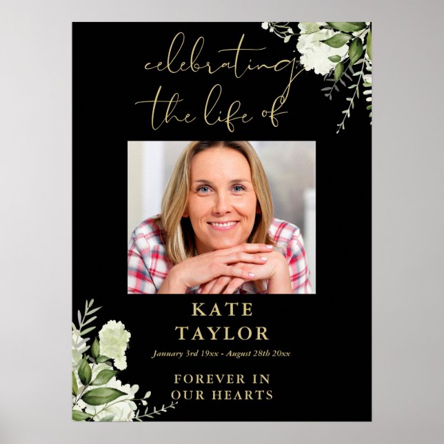 Schwarz-Goldene Gedenkfeier-Fotografie mit Grünpfl Poster (Vorne)