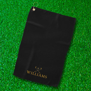 Schwarz-goldene Golfschläger mit individuellem Nam Golfhandtuch