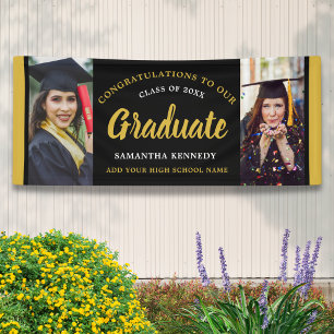 Schwarz-goldene Gratulations-Abschluss 2 Foto Banner