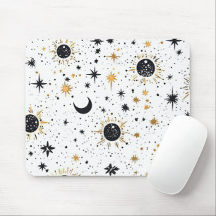 Schwarz-goldene himmlische Sonne Mond Sterne Mousepad