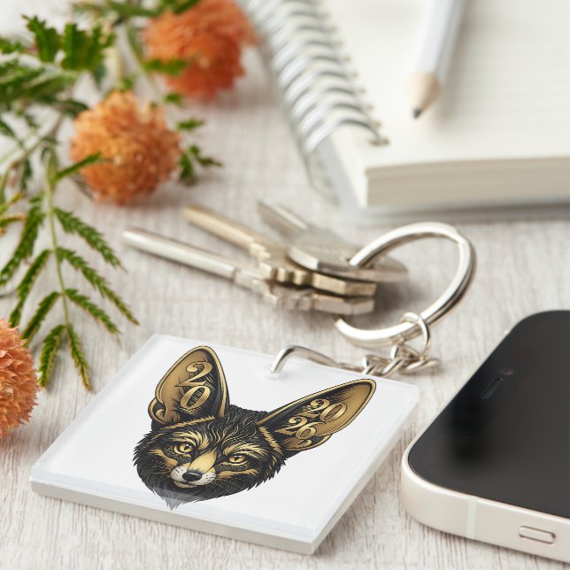 Schwarz-goldene Kunstästhetik Jahr 2026 Schlüsselanhänger (Vorderseite rechts)