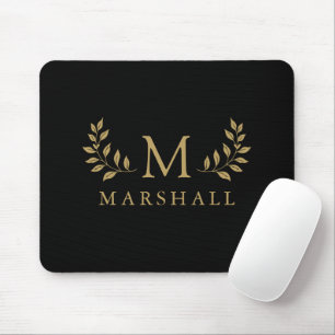 Schwarz-goldene moderne elegante florale Monogramm Mousepad