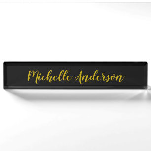 Schwarz-goldene moderne minimalistische Namen Namensplakette