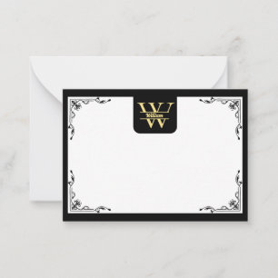 Schwarz-goldene Monogramm   Elegante Anfangsbuchst Mitteilungskarte